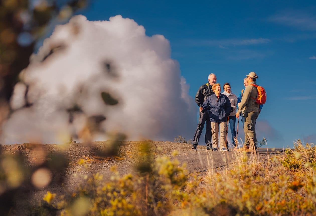 a tour group at hawaii volcanoes national park