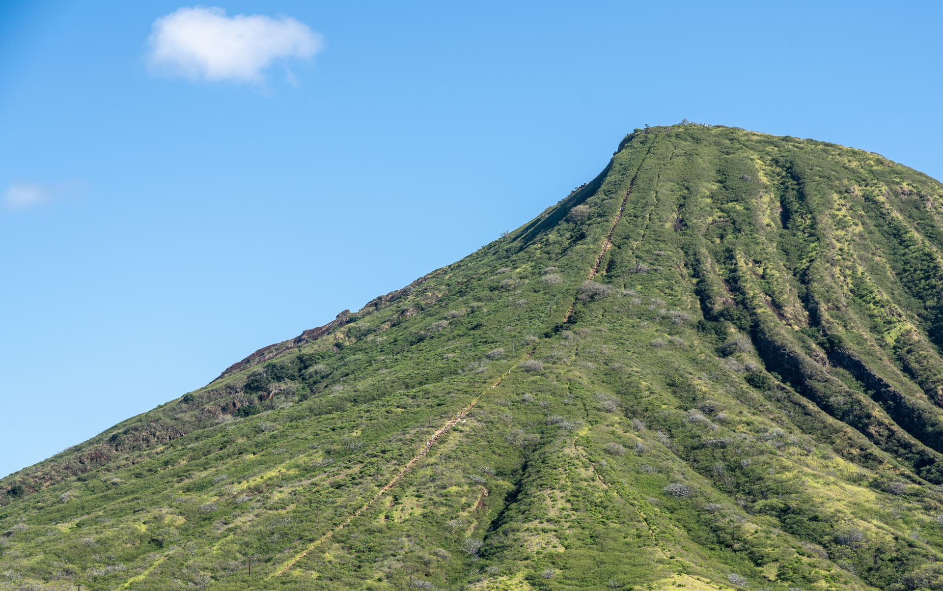 A green mountain and blue sky