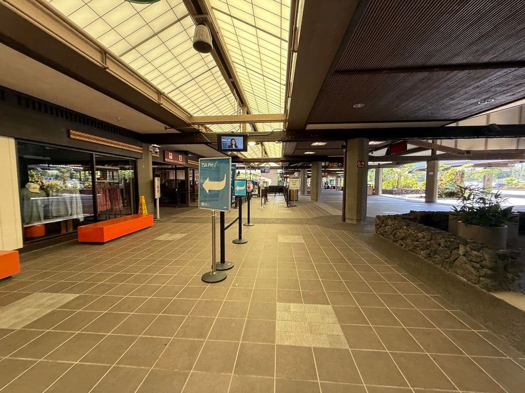 TSA line at airport in Hilo Hawaii