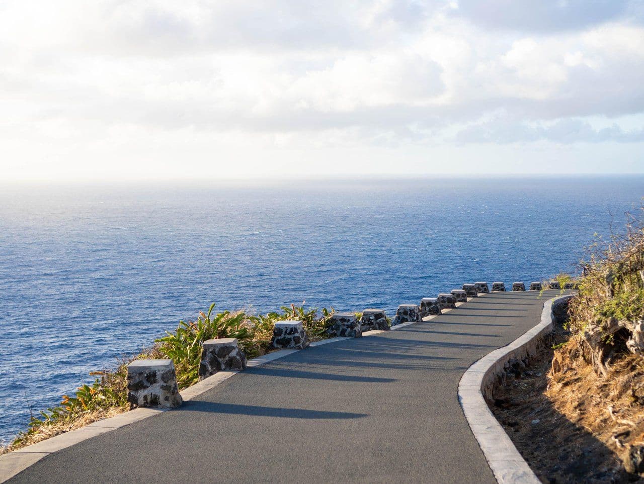 A paved hiking trail along the ocean
