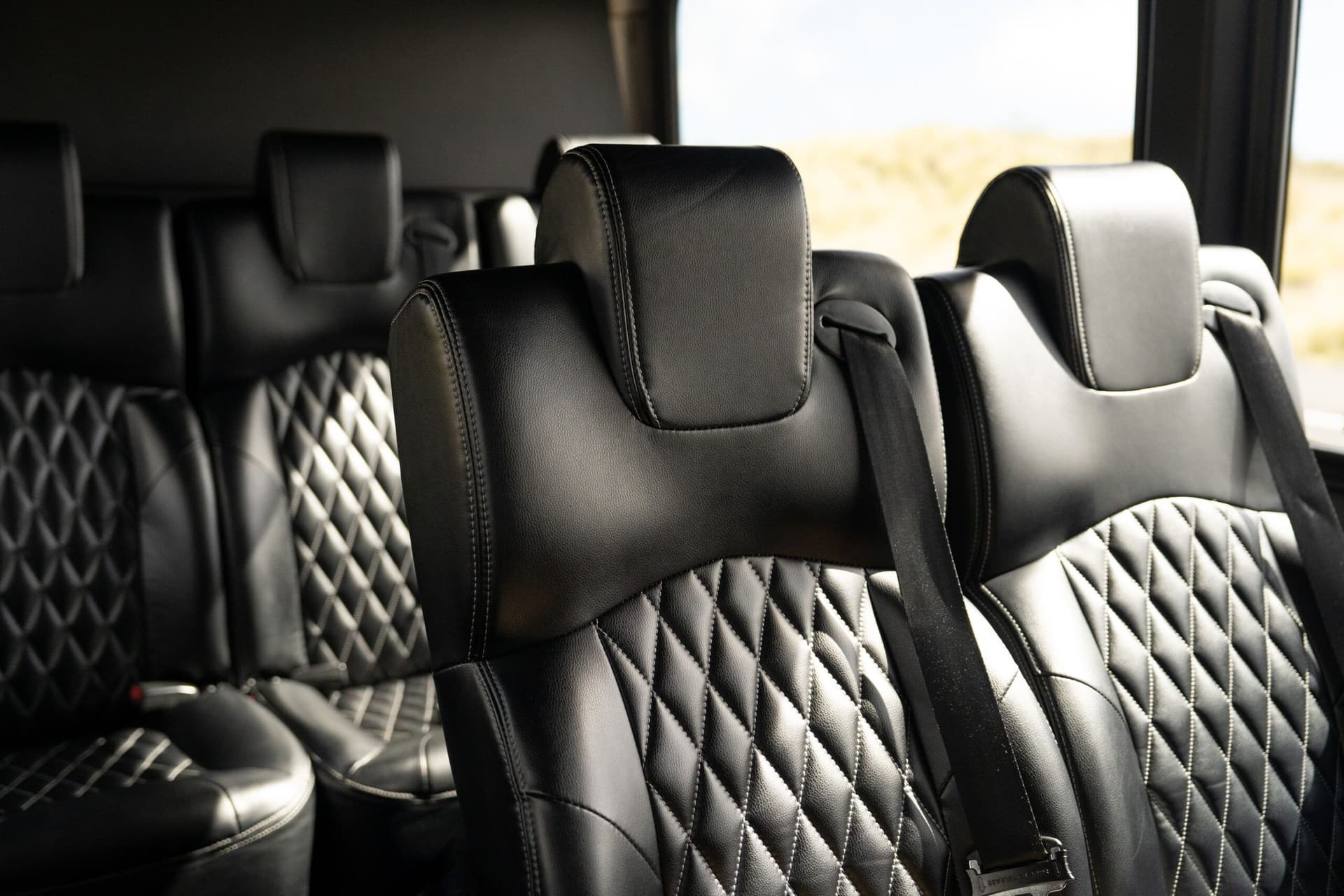 Leather seats in luxury vehicle.