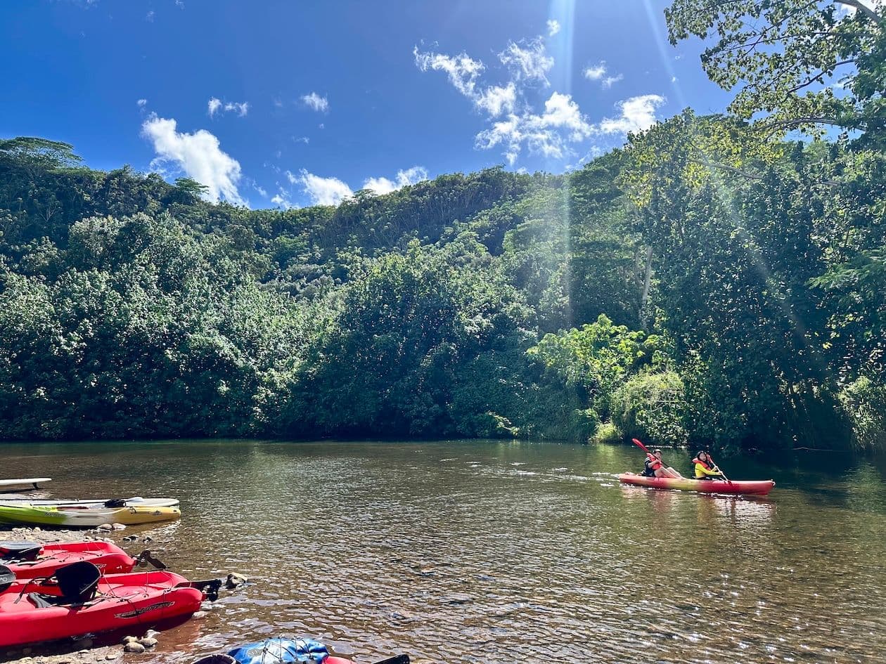 Kayaking Wailua River Kauai hawaii.