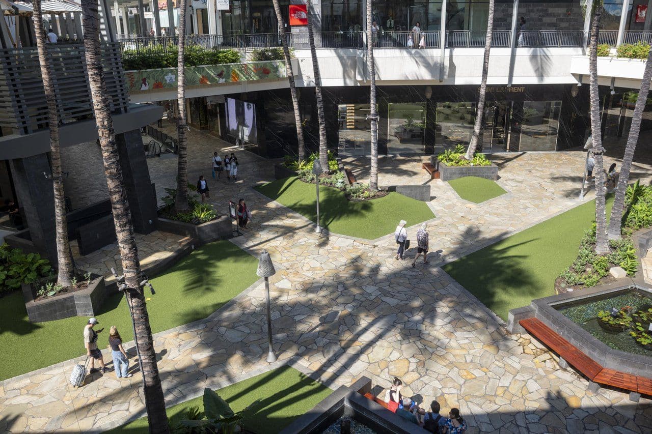 The interior of the open-air ala moana center in Honolulu, Oahu, Hawaii.