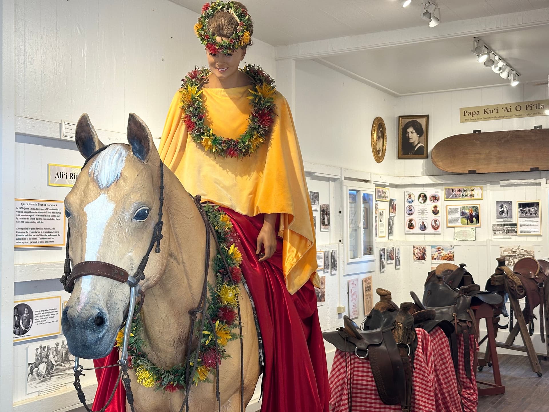 A woman equestrian exhibit at Paniolo Heritage Center in Waimea on Big Island Hawaii.