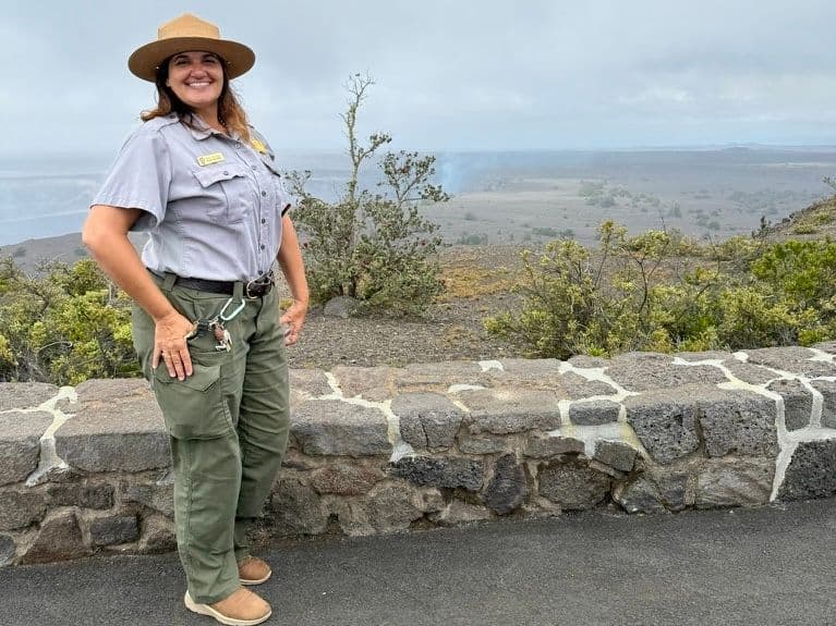 park ranger at volcanoes national park in hawaii