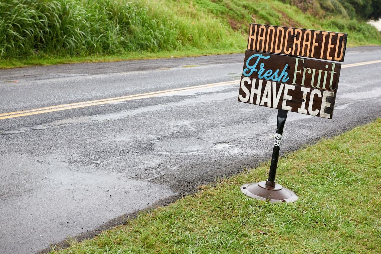 Shave ice stand on country road on Kauai, Hawaii.