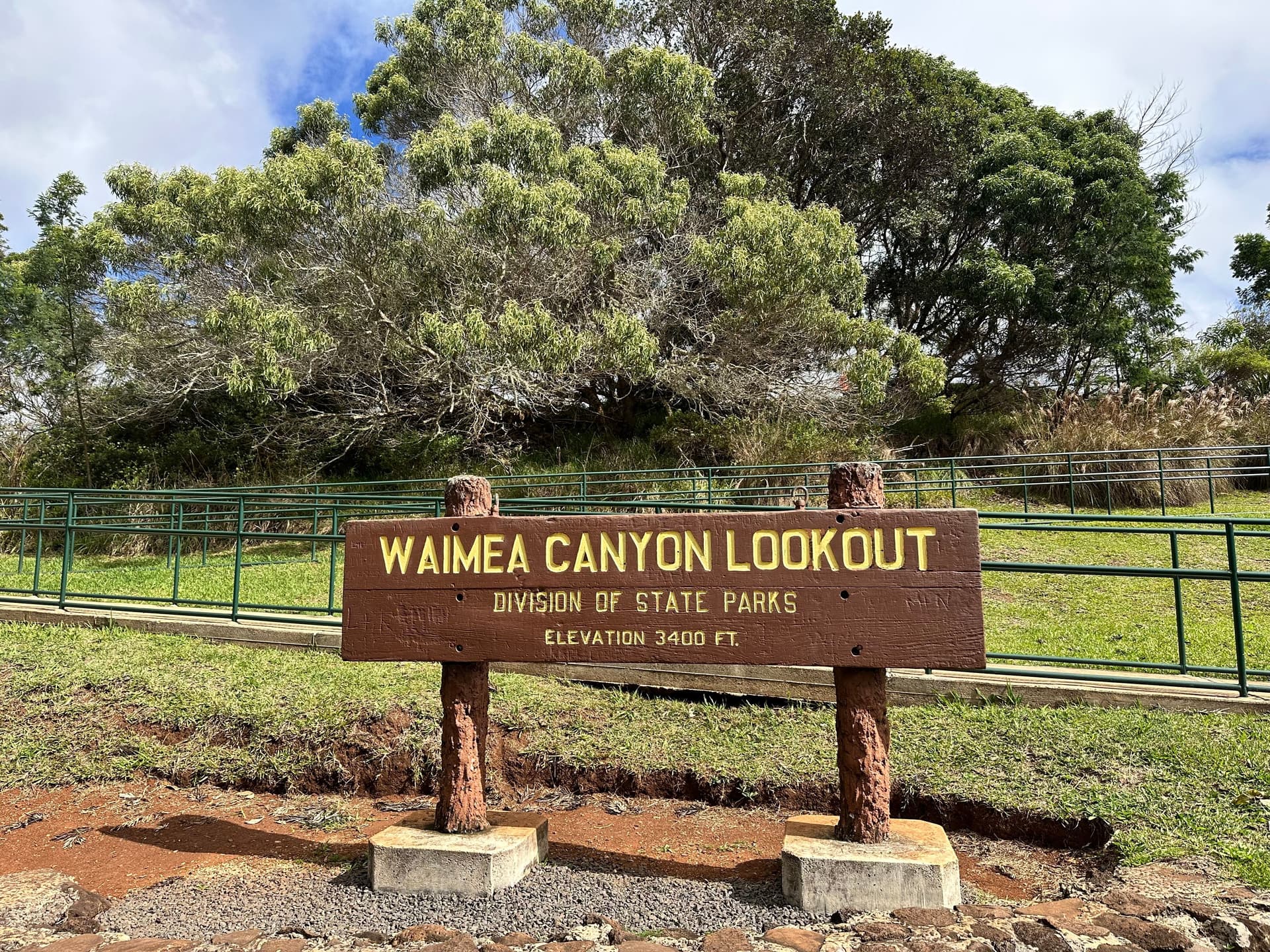 The sign at Waimea Canyon Lookout on Kauai Hawaii.