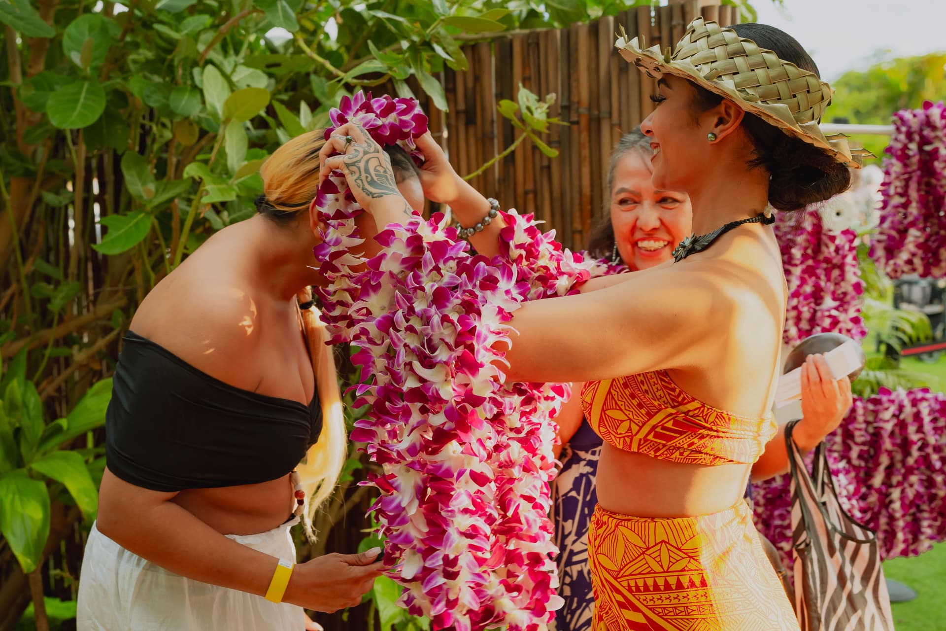 Guests are welcomed to the Luau with a lei