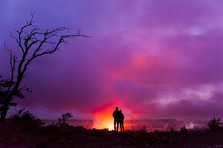 Halemaumau Crater at night. Photo courtesy of Hawaii Tourism Authority (HTA) / Tor Johnson.