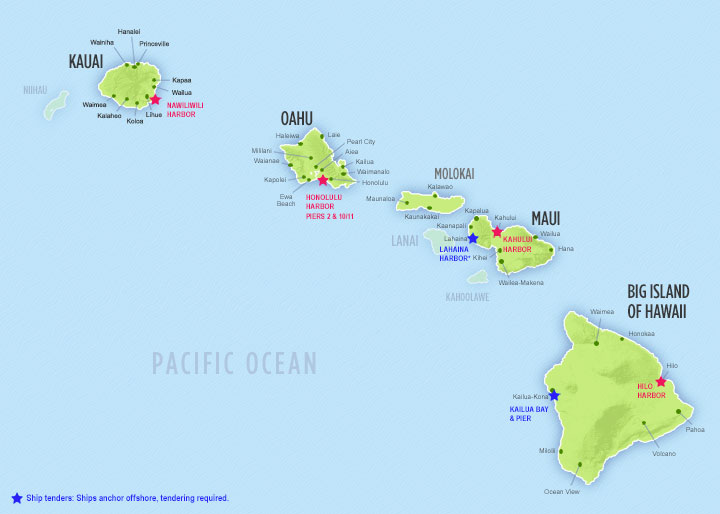 Cruise ship ports on major islands. Click to enlarge.