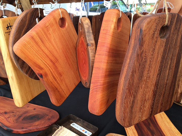 Hawaiian hardwood cutting boards at the Sunday morning market. (Photo: Napua Heen, hawaii.com)