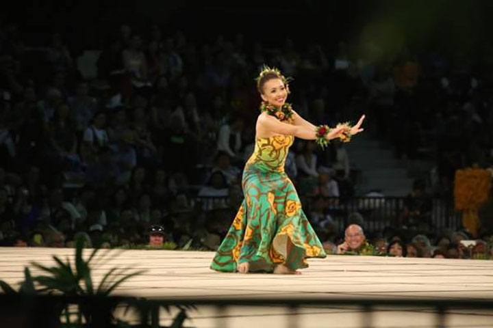 Kayshlyn Keauli'imailani "Auli'i" De Sa of Halau O Ka Ua Kani Lehua dances her hula 'auana in the Miss Aloha Hula competition Thursday night.