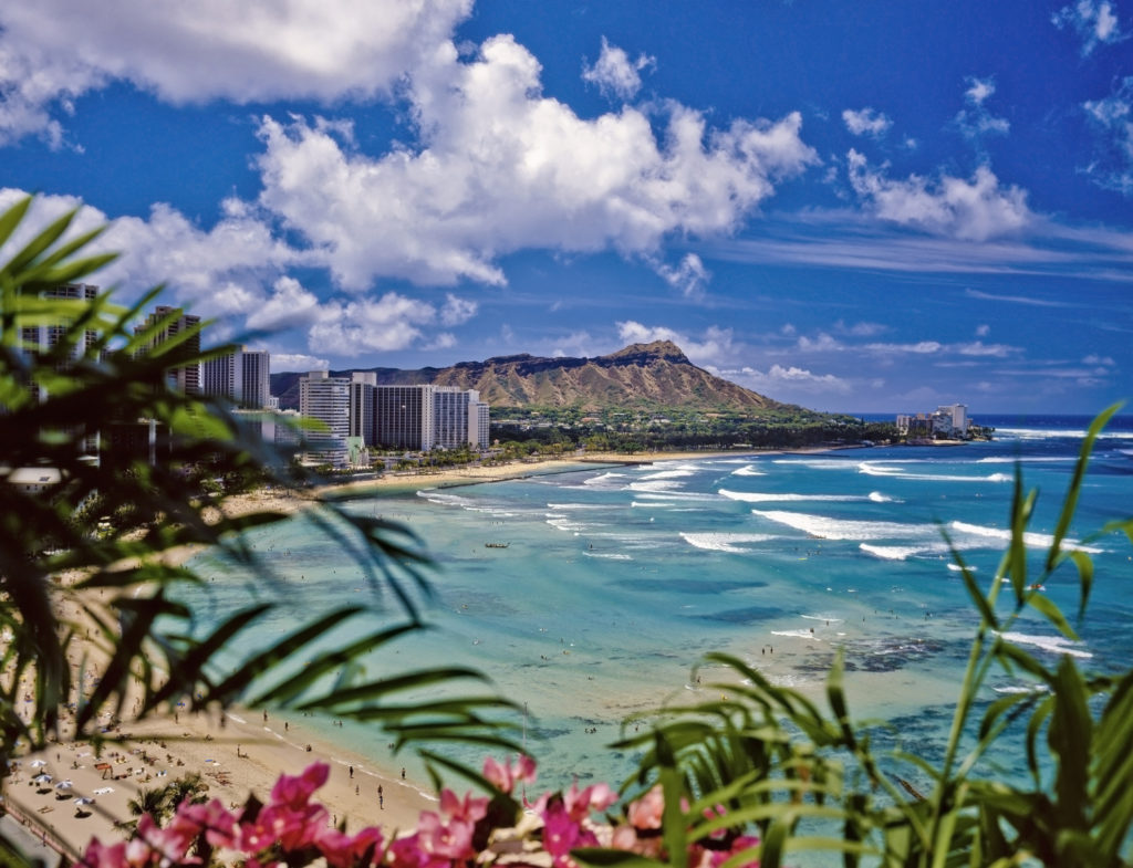 View of Waikiki Beach and Diamond Head on Oahu.